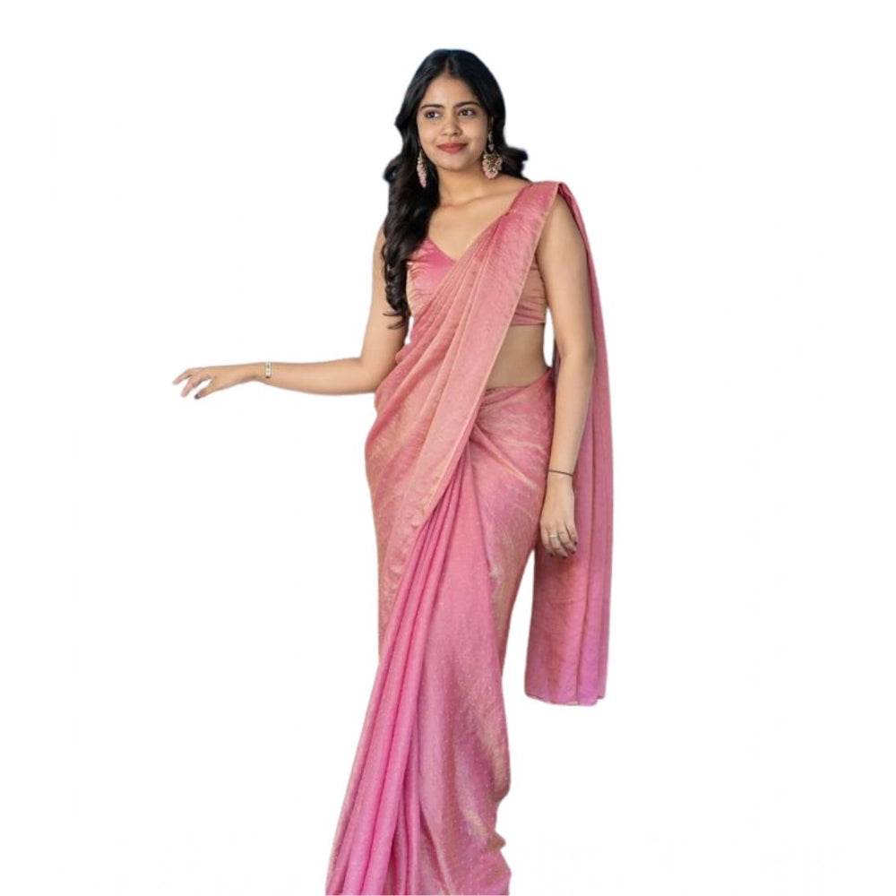 Generic Women's Silk Embroidred Saree With Unstitched Blouse 5.5Mtr (Pink) - MYLUXURY LANE ENTERPRISE