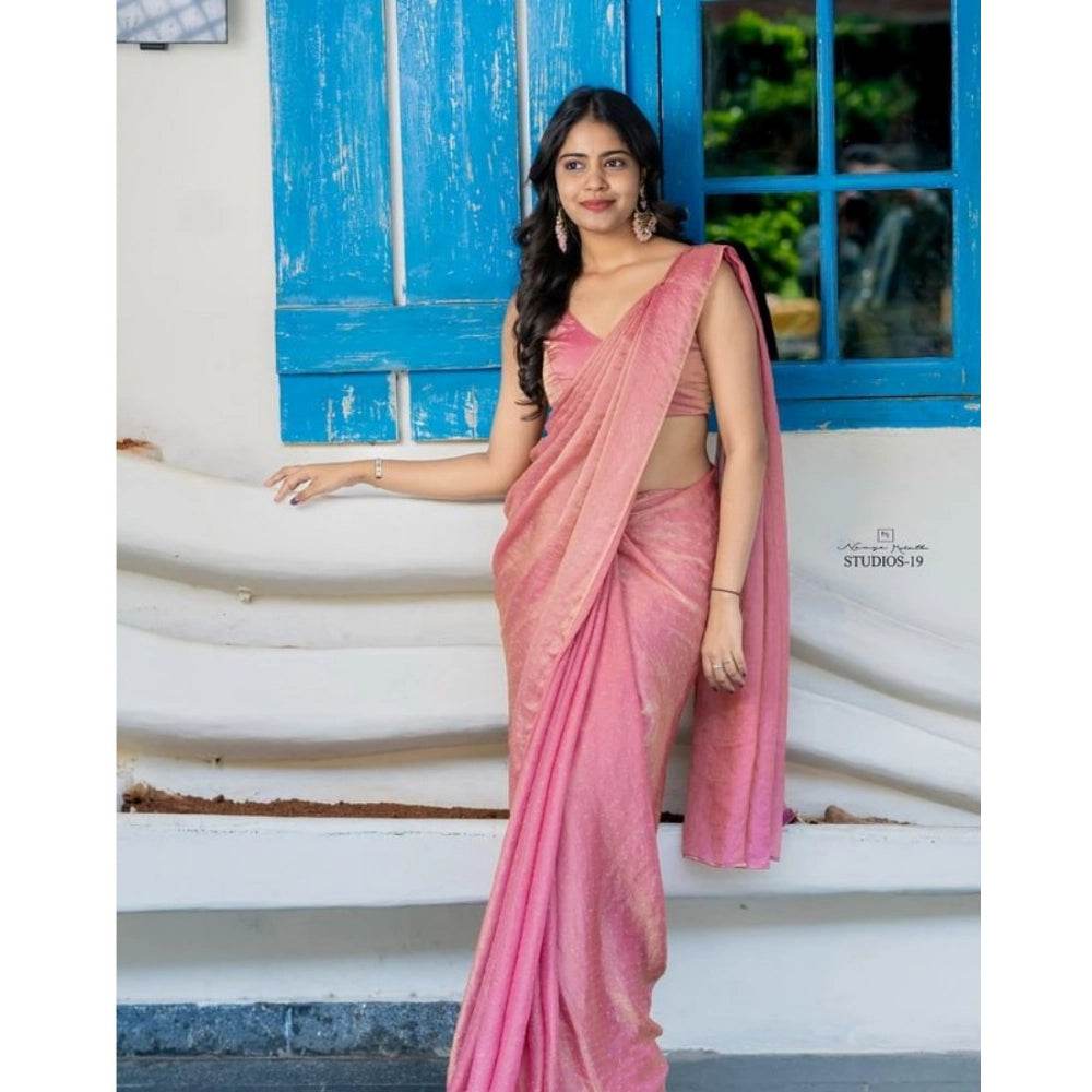 Generic Women's Silk Embroidred Saree With Unstitched Blouse 5.5Mtr (Pink) - MYLUXURY LANE ENTERPRISE