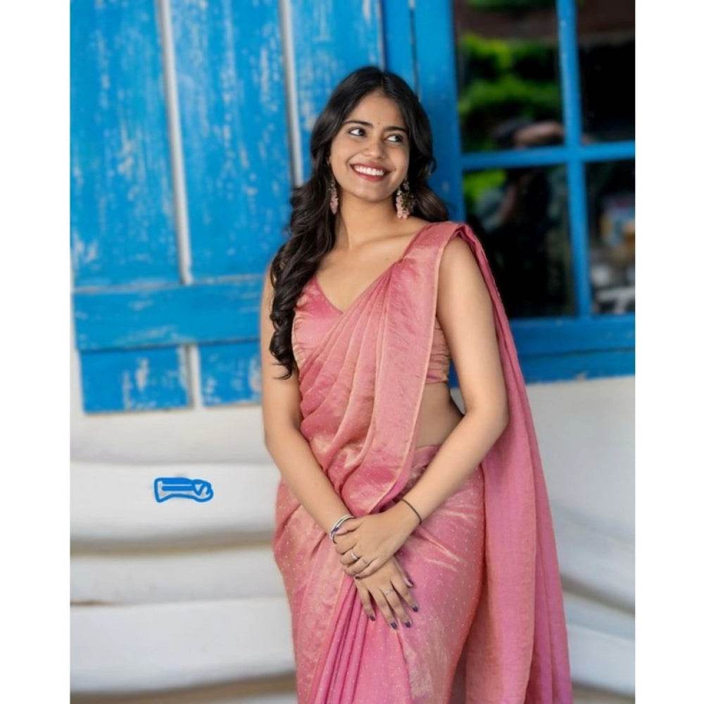 Generic Women's Silk Embroidred Saree With Unstitched Blouse 5.5Mtr (Pink) - MYLUXURY LANE ENTERPRISE