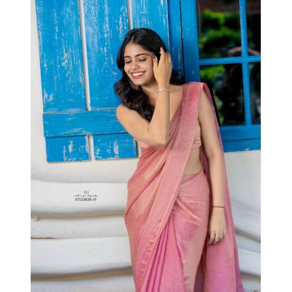 Generic Women's Silk Embroidred Saree With Unstitched Blouse 5.5Mtr (Pink) - MYLUXURY LANE ENTERPRISE