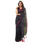 Generic Women's Linen Printed Saree With Unstitched Blouse 5.5Mtr (Black) - MYLUXURY LANE ENTERPRISE