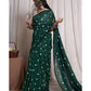 Generic Women's Linen Printed Saree With Unstitched Blouse 5.5Mtr (Green) - MYLUXURY LANE ENTERPRISE