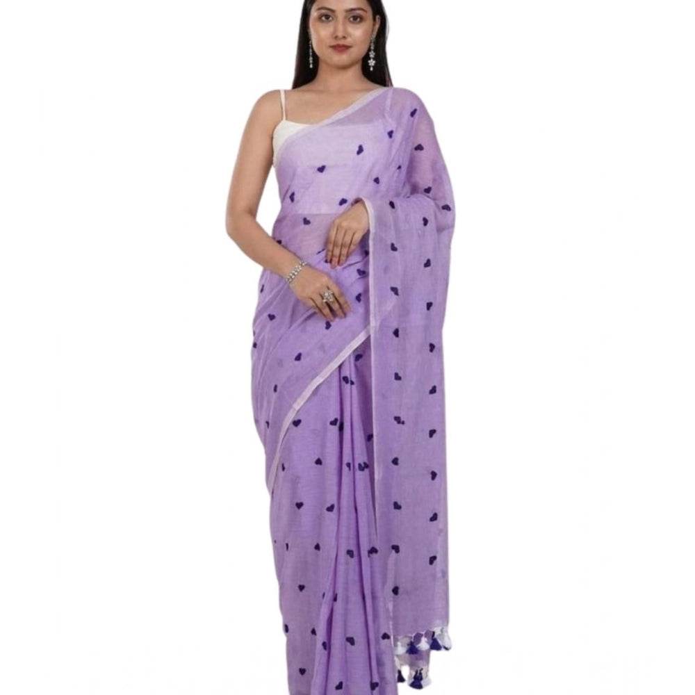Generic Women's Linen Printed Saree With Unstitched Blouse 5.5Mtr (Purple) - MYLUXURY LANE ENTERPRISE