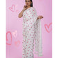 Generic Women's Linen Printed Saree With Unstitched Blouse 5.5Mtr (White) - MYLUXURY LANE ENTERPRISE