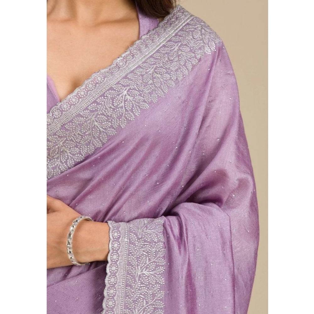 Generic Women's Silk Embroidred Saree With Unstitched Blouse 5.5Mtr (Purple) - MYLUXURY LANE ENTERPRISE