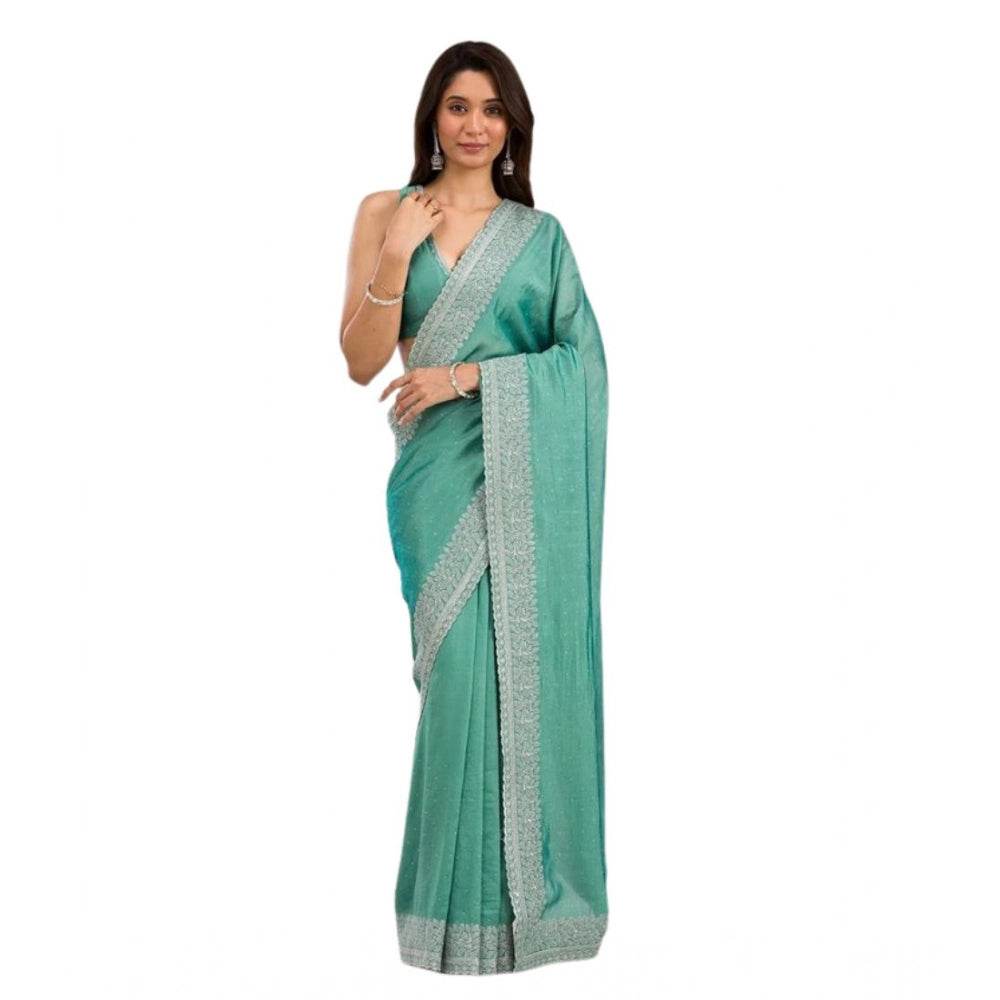 Generic Women's Silk Embroidred Saree With Unstitched Blouse 5.5Mtr (Light Green) - MYLUXURY LANE ENTERPRISE