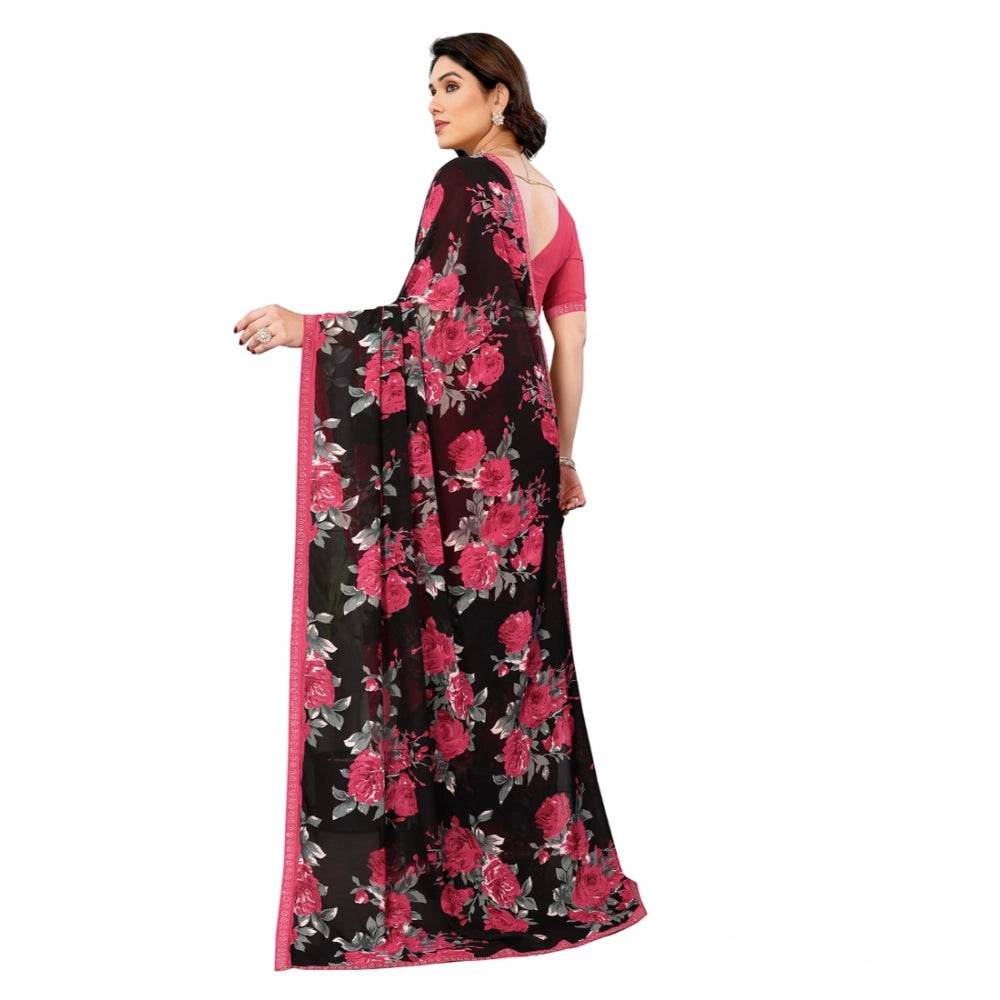 Generic Women's Georgette Printed Saree With Unstitched Blouse 5.5Mtr (Pink) - MYLUXURY LANE ENTERPRISE