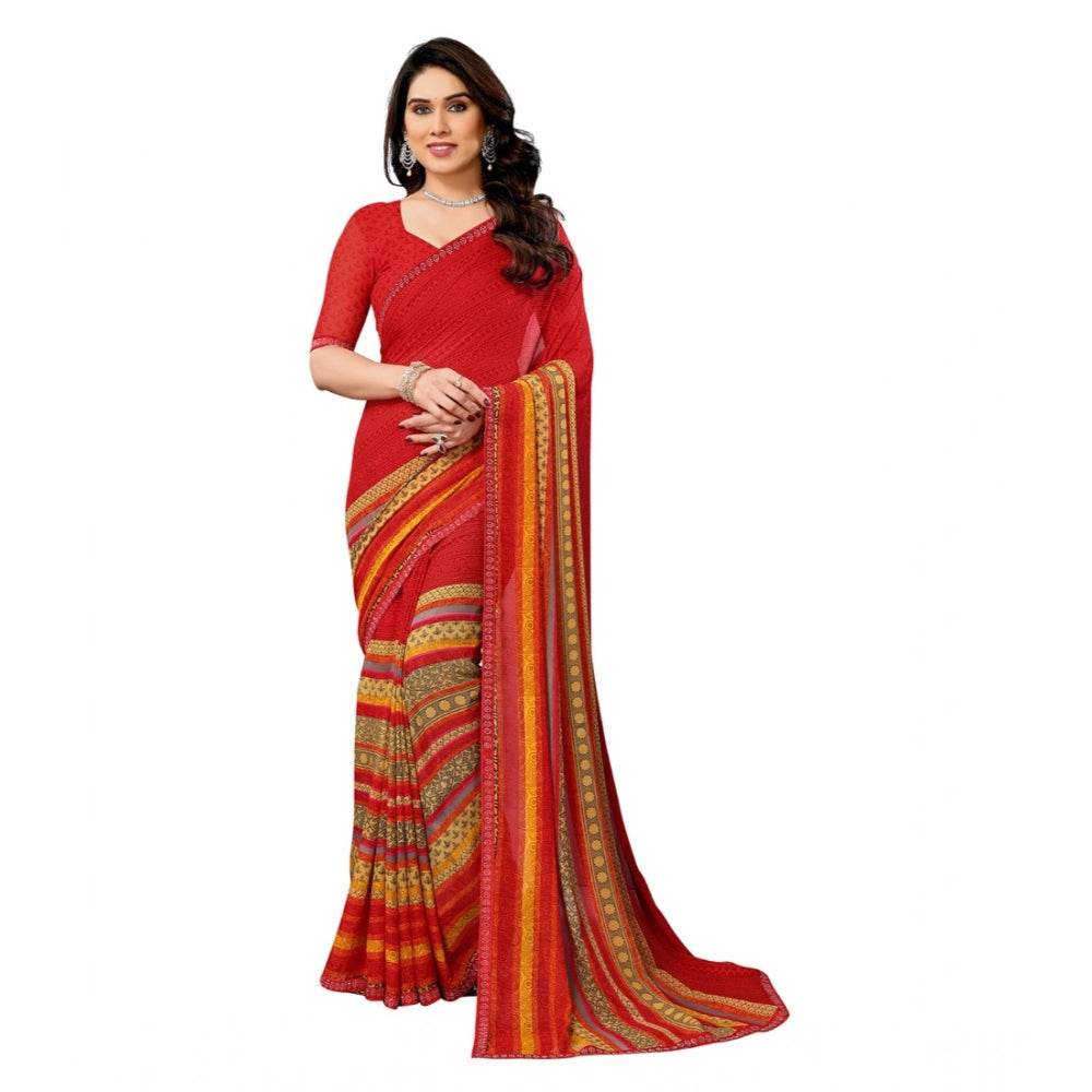 Generic Women's Georgette Printed Saree With Unstitched Blouse 5.5Mtr (Red) - MYLUXURY LANE ENTERPRISE