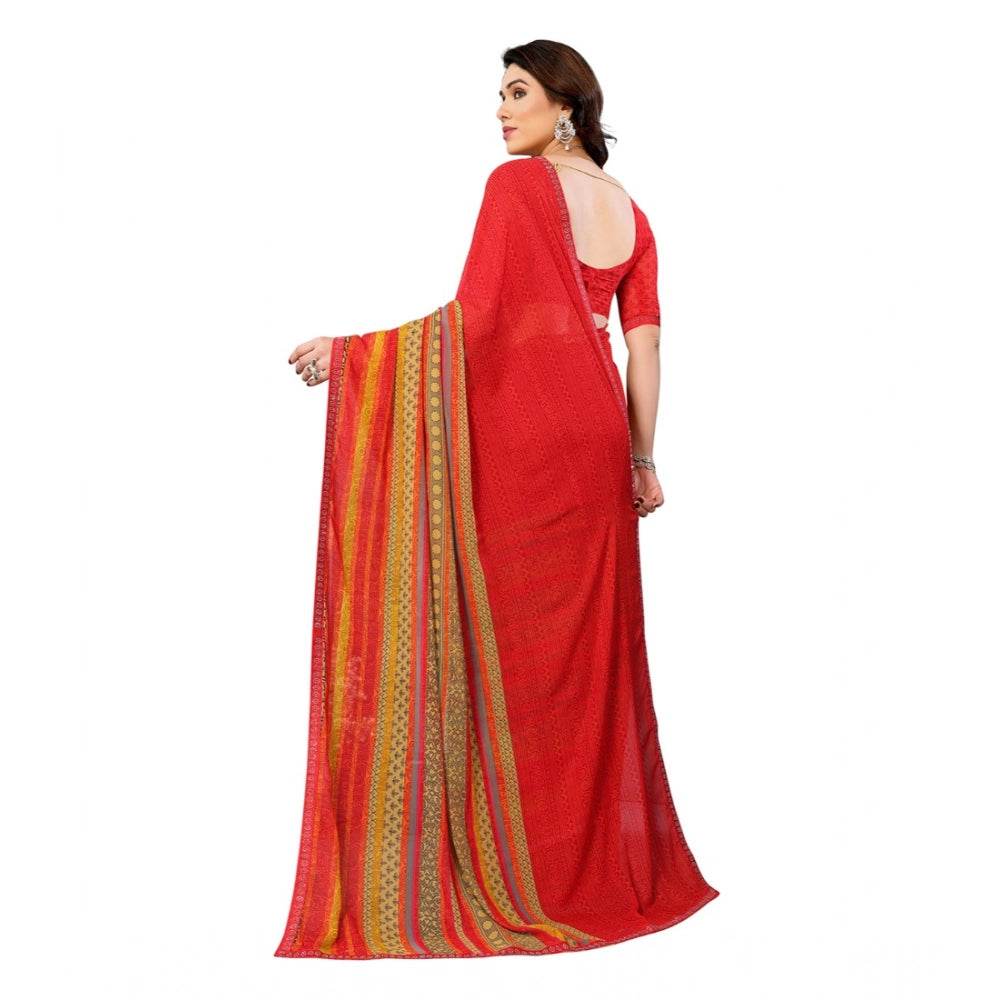 Generic Women's Georgette Printed Saree With Unstitched Blouse 5.5Mtr (Red) - MYLUXURY LANE ENTERPRISE