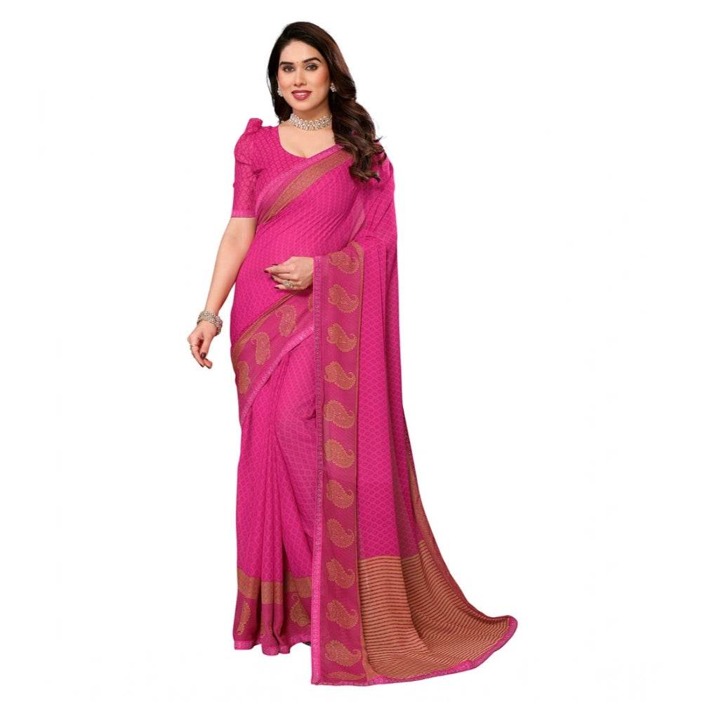 Generic Women's Georgette Printed Saree With Unstitched Blouse 5.5Mtr (Pink) - MYLUXURY LANE ENTERPRISE