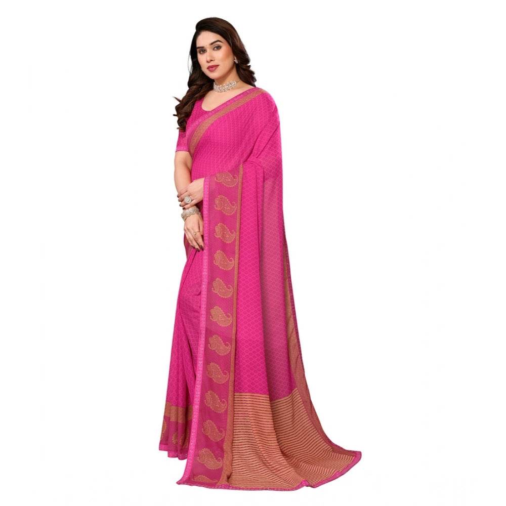 Generic Women's Georgette Printed Saree With Unstitched Blouse 5.5Mtr (Pink) - MYLUXURY LANE ENTERPRISE