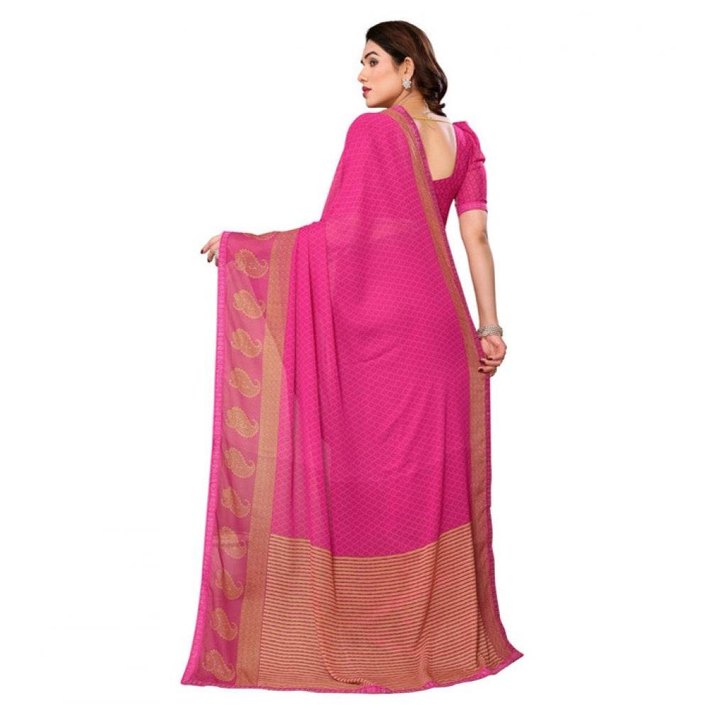 Generic Women's Georgette Printed Saree With Unstitched Blouse 5.5Mtr (Pink) - MYLUXURY LANE ENTERPRISE