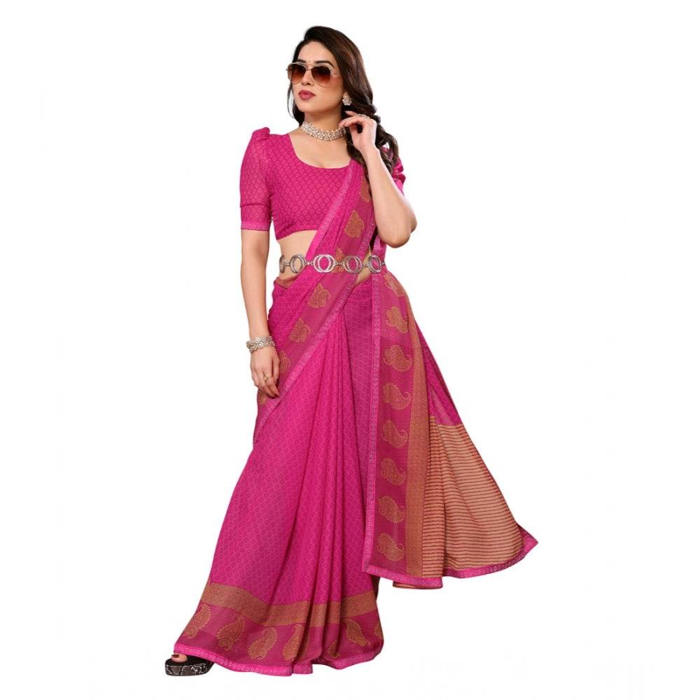 Generic Women's Georgette Printed Saree With Unstitched Blouse 5.5Mtr (Pink) - MYLUXURY LANE ENTERPRISE
