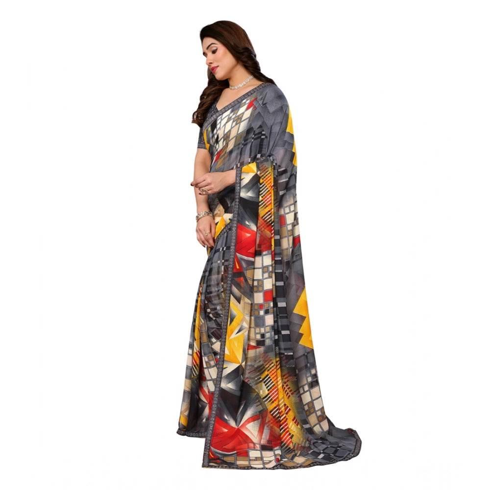 Generic Women's Georgette Printed Saree With Unstitched Blouse 5.5Mtr (Multicolor) - MYLUXURY LANE ENTERPRISE