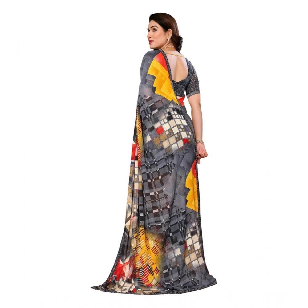 Generic Women's Georgette Printed Saree With Unstitched Blouse 5.5Mtr (Multicolor) - MYLUXURY LANE ENTERPRISE