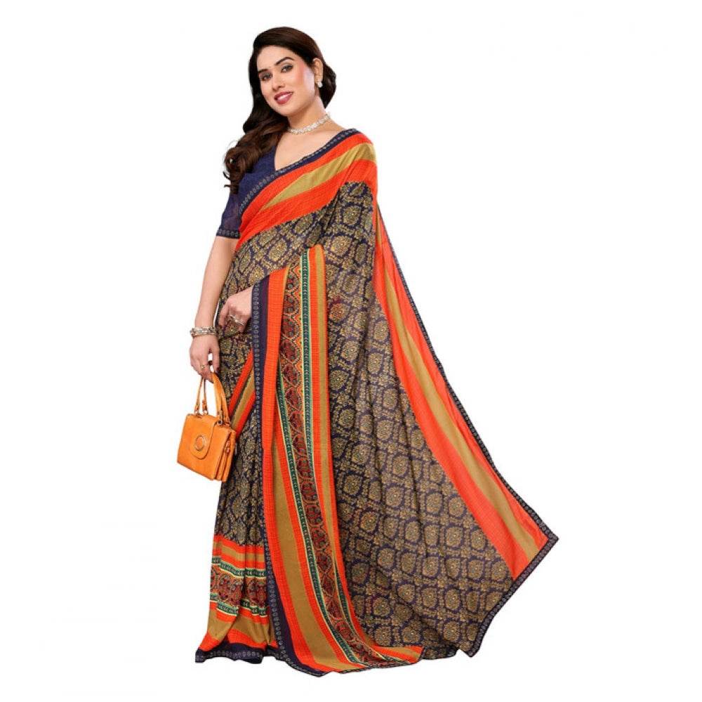 Generic Women's Georgette Printed Saree With Unstitched Blouse 5.5Mtr (Orange) - MYLUXURY LANE ENTERPRISE