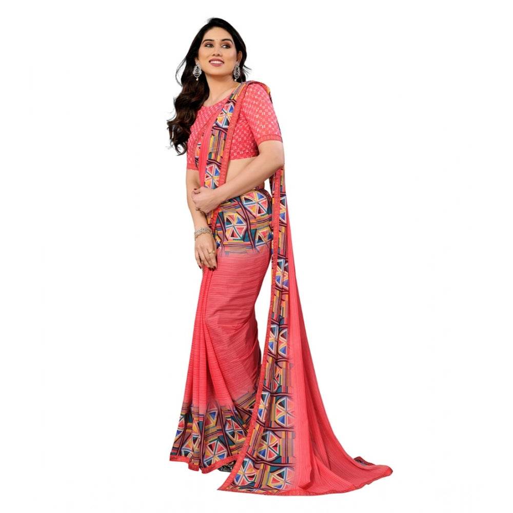 Generic Women's Georgette Printed Saree With Unstitched Blouse 5.5Mtr (Pink) - MYLUXURY LANE ENTERPRISE
