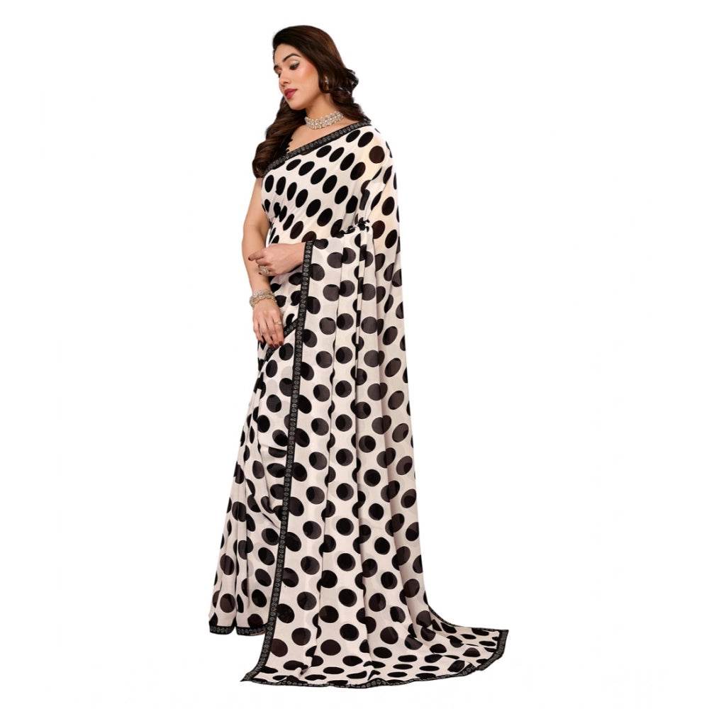 Generic Women's Georgette Printed Saree With Unstitched Blouse 5.5Mtr (Black) - MYLUXURY LANE ENTERPRISE