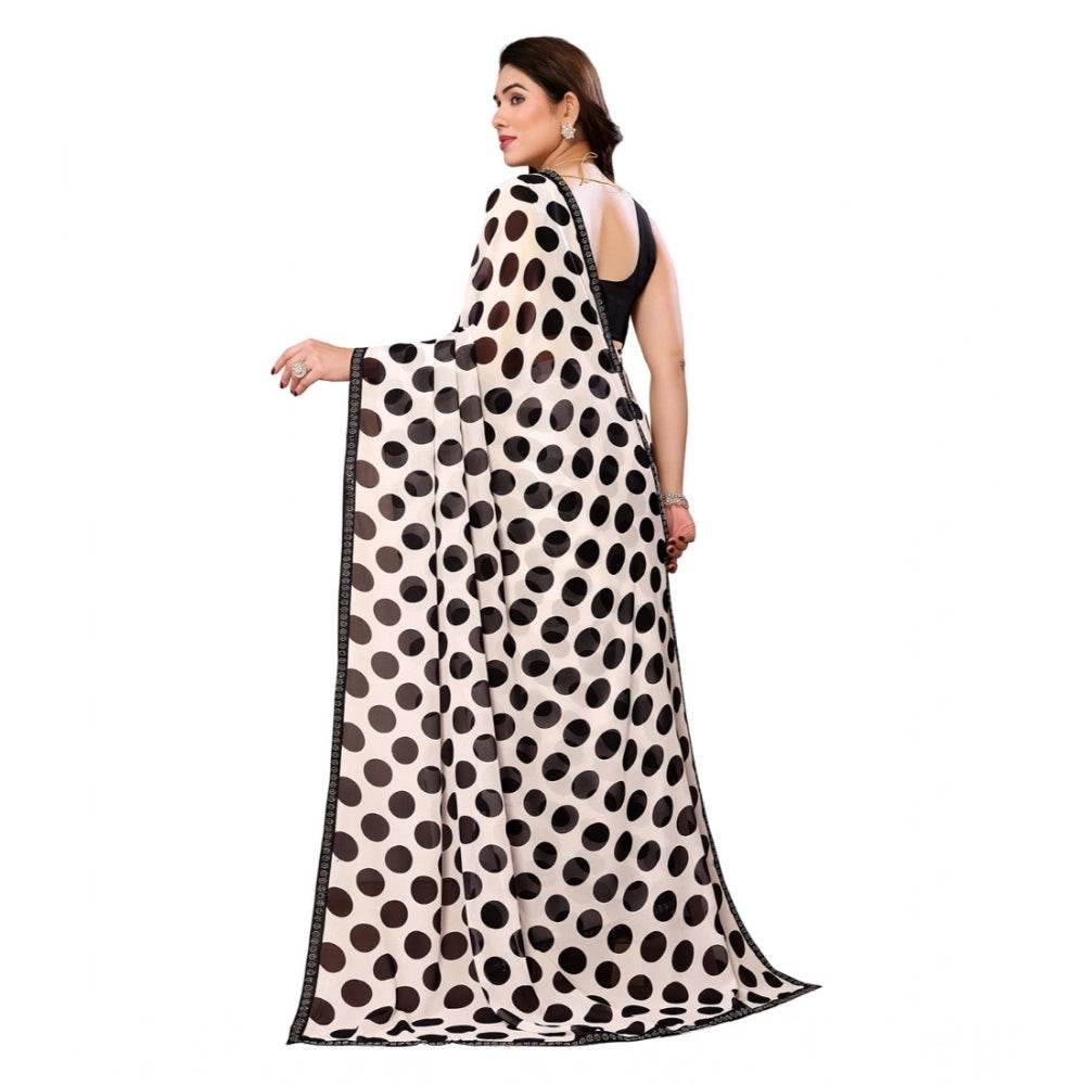 Generic Women's Georgette Printed Saree With Unstitched Blouse 5.5Mtr (Black) - MYLUXURY LANE ENTERPRISE