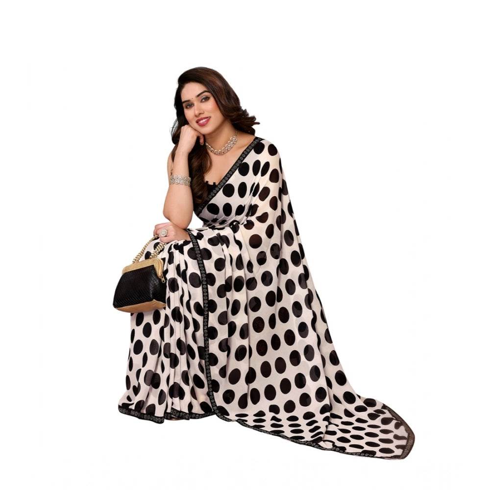 Generic Women's Georgette Printed Saree With Unstitched Blouse 5.5Mtr (Black) - MYLUXURY LANE ENTERPRISE