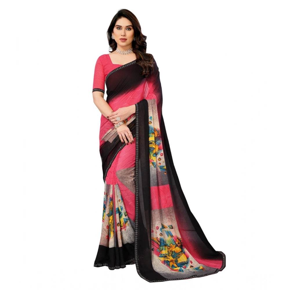 Generic Women's Georgette Printed Saree With Unstitched Blouse 5.5Mtr (Multicolor) - MYLUXURY LANE ENTERPRISE
