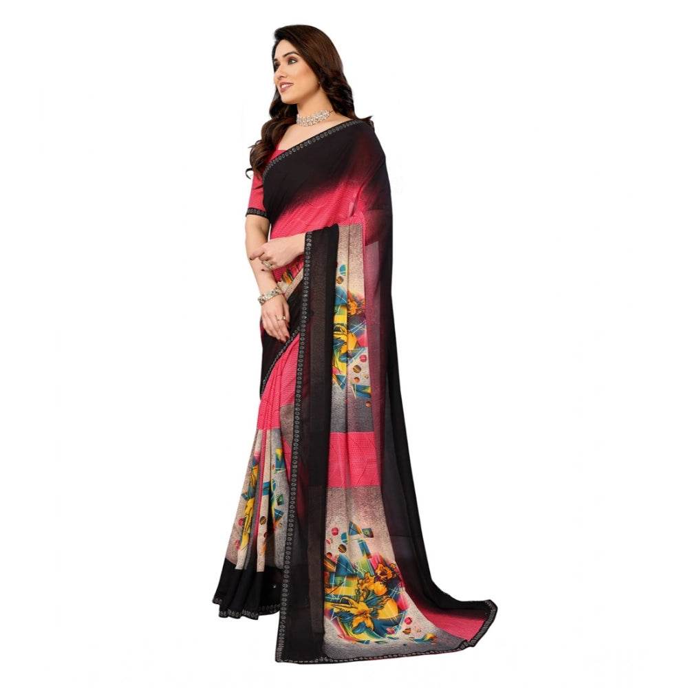 Generic Women's Georgette Printed Saree With Unstitched Blouse 5.5Mtr (Multicolor) - MYLUXURY LANE ENTERPRISE