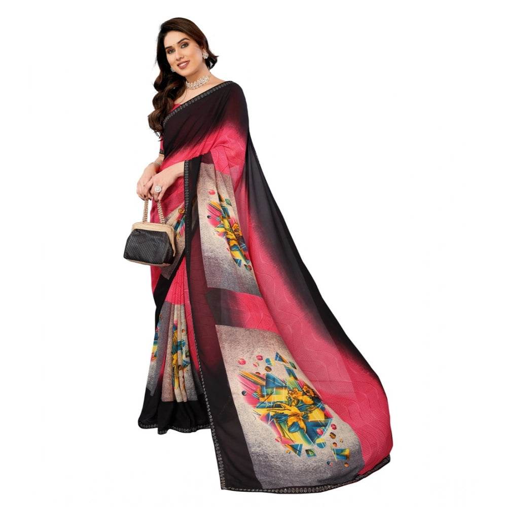 Generic Women's Georgette Printed Saree With Unstitched Blouse 5.5Mtr (Multicolor) - MYLUXURY LANE ENTERPRISE