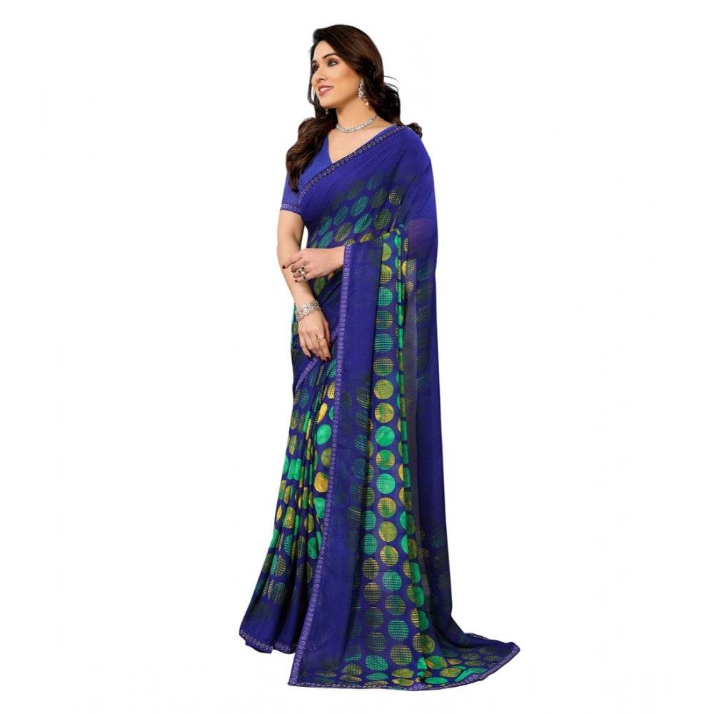 Generic Women's Georgette Printed Saree With Unstitched Blouse 5.5Mtr (Blue) - MYLUXURY LANE ENTERPRISE