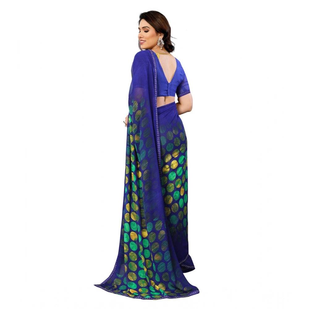 Generic Women's Georgette Printed Saree With Unstitched Blouse 5.5Mtr (Blue) - MYLUXURY LANE ENTERPRISE