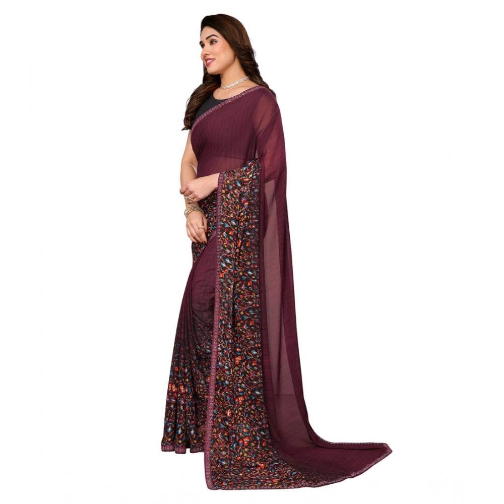 Generic Women's Georgette Printed Saree With Unstitched Blouse 5.5Mtr (Maroon) - MYLUXURY LANE ENTERPRISE
