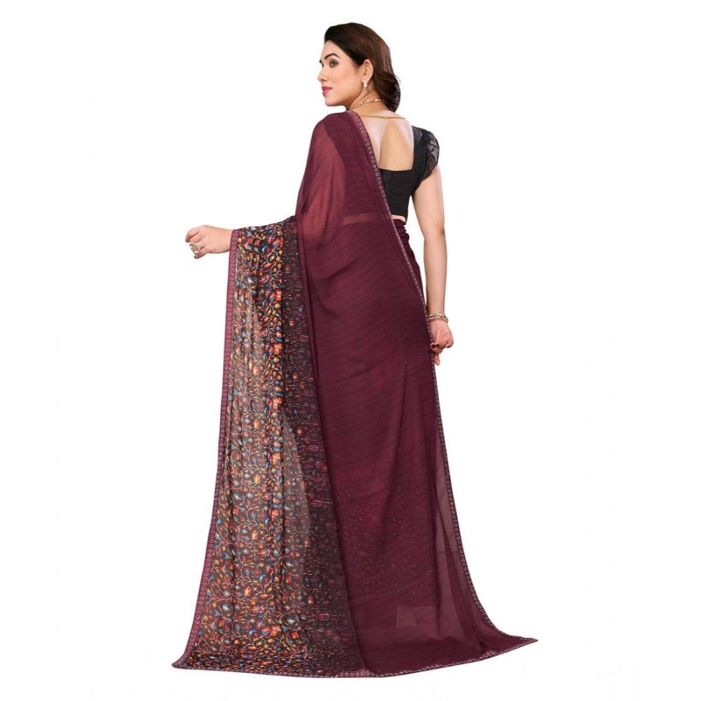 Generic Women's Georgette Printed Saree With Unstitched Blouse 5.5Mtr (Maroon) - MYLUXURY LANE ENTERPRISE