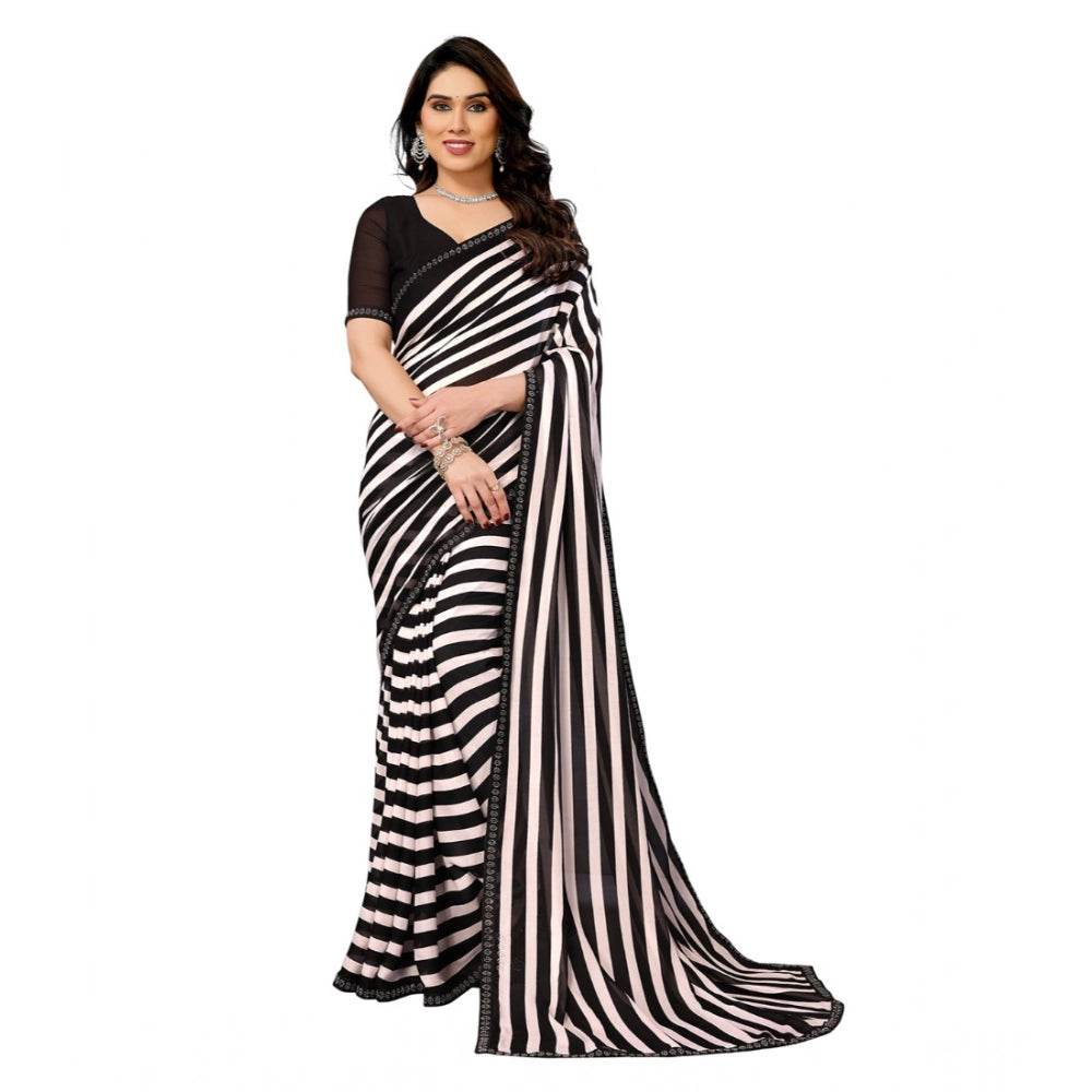 Generic Women's Georgette Printed Saree With Unstitched Blouse 5.5Mtr (Black) - MYLUXURY LANE ENTERPRISE