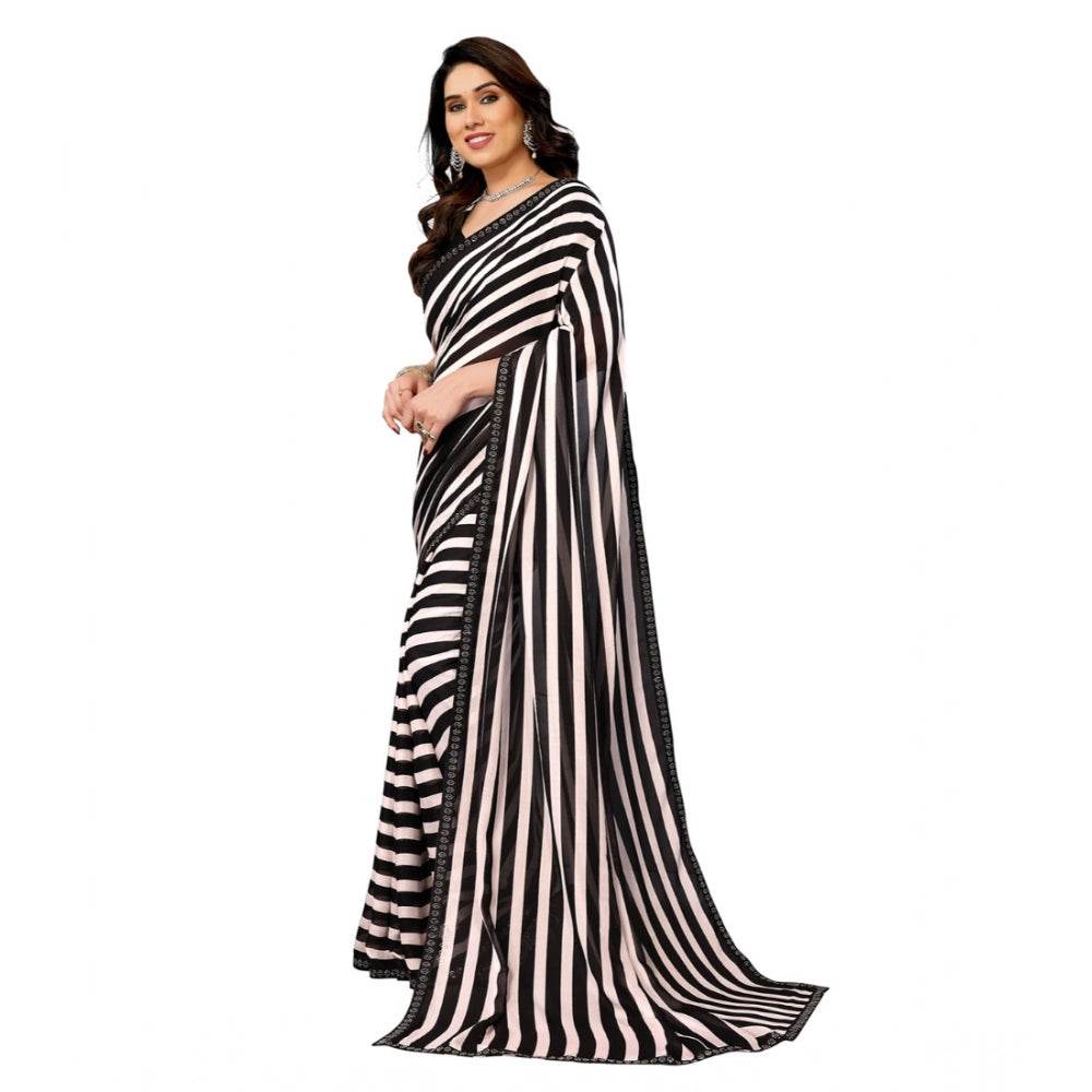 Generic Women's Georgette Printed Saree With Unstitched Blouse 5.5Mtr (Black) - MYLUXURY LANE ENTERPRISE