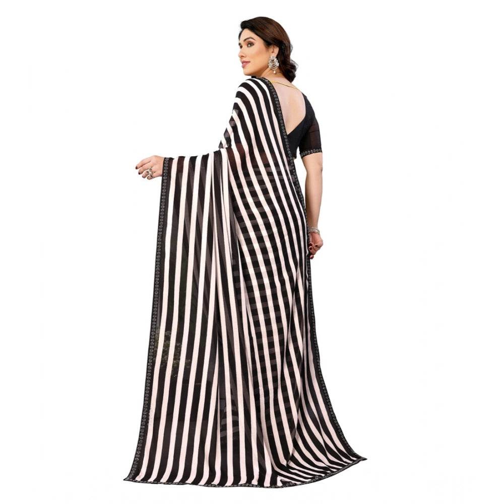 Generic Women's Georgette Printed Saree With Unstitched Blouse 5.5Mtr (Black) - MYLUXURY LANE ENTERPRISE