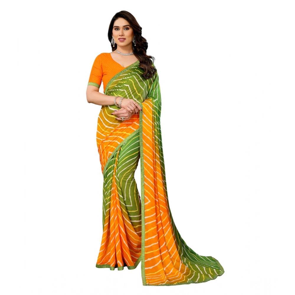 Generic Women's Georgette Printed Saree With Unstitched Blouse 5.5Mtr (Green) - MYLUXURY LANE ENTERPRISE