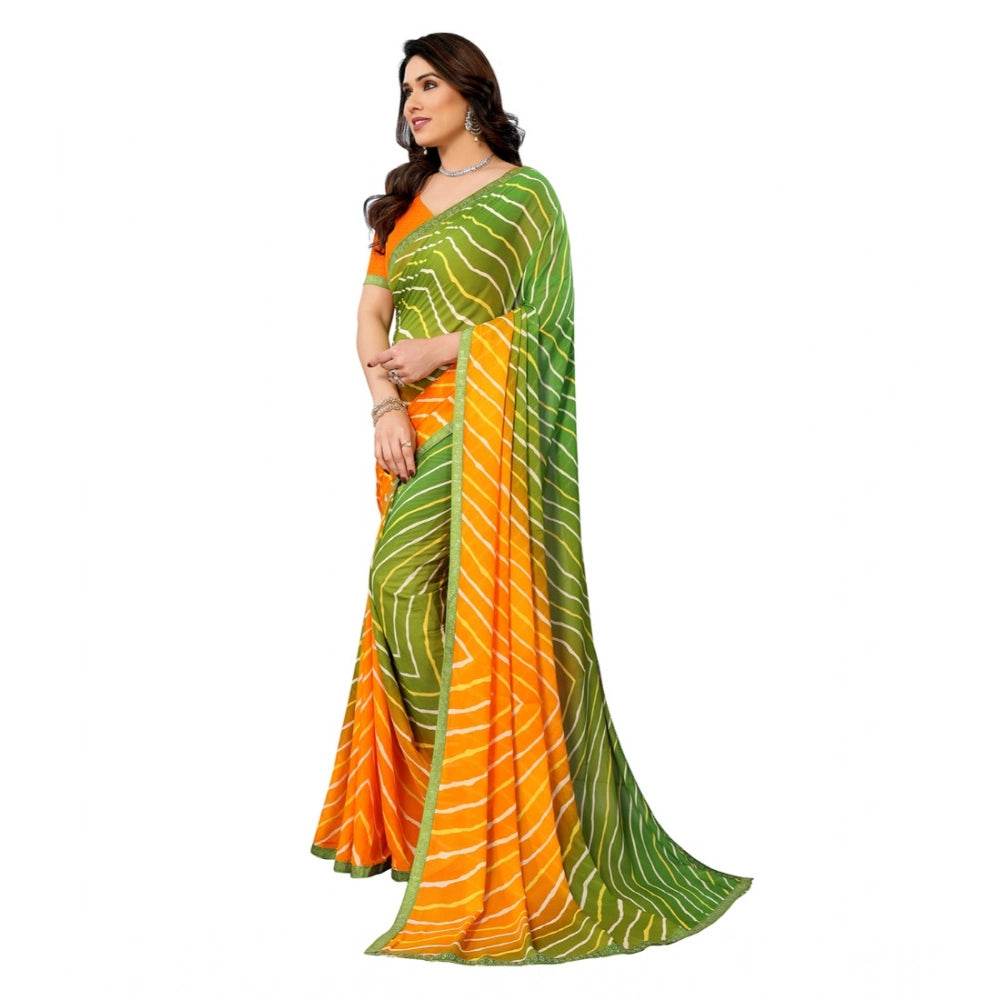 Generic Women's Georgette Printed Saree With Unstitched Blouse 5.5Mtr (Green) - MYLUXURY LANE ENTERPRISE