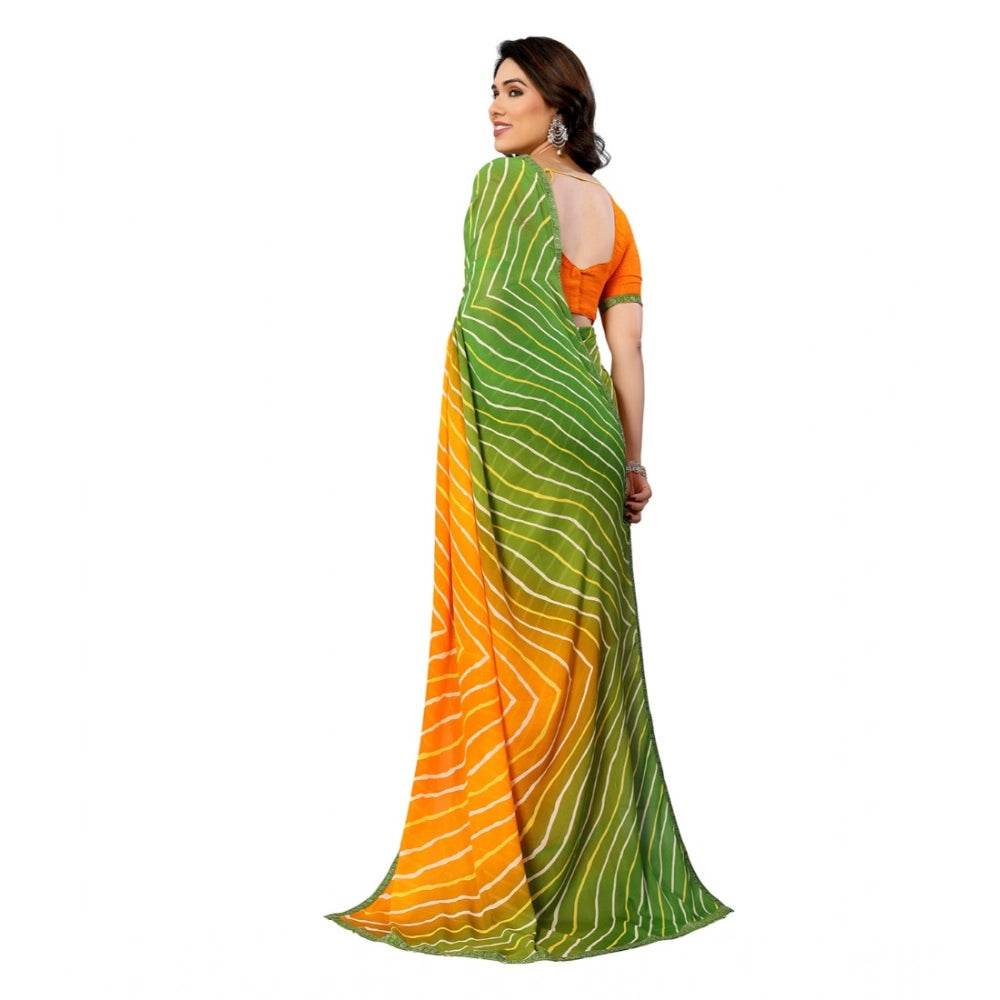 Generic Women's Georgette Printed Saree With Unstitched Blouse 5.5Mtr (Green) - MYLUXURY LANE ENTERPRISE