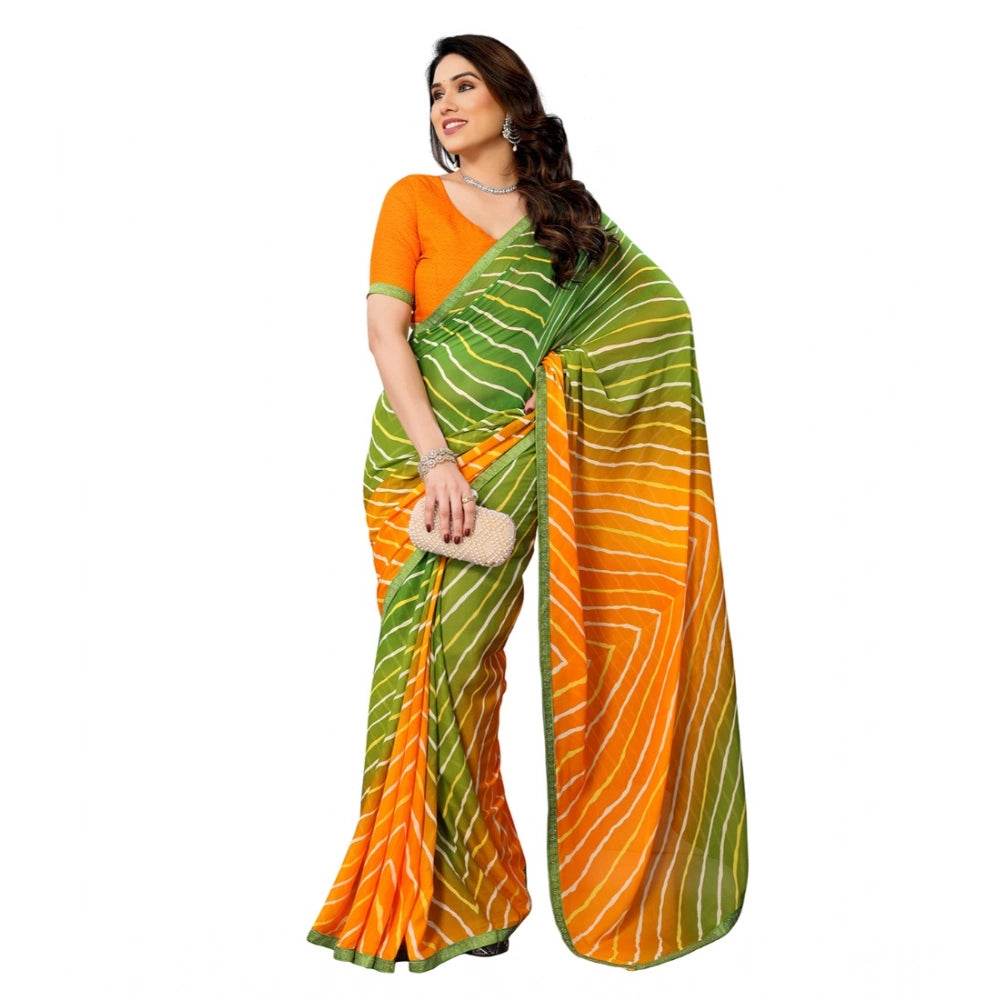 Generic Women's Georgette Printed Saree With Unstitched Blouse 5.5Mtr (Green) - MYLUXURY LANE ENTERPRISE