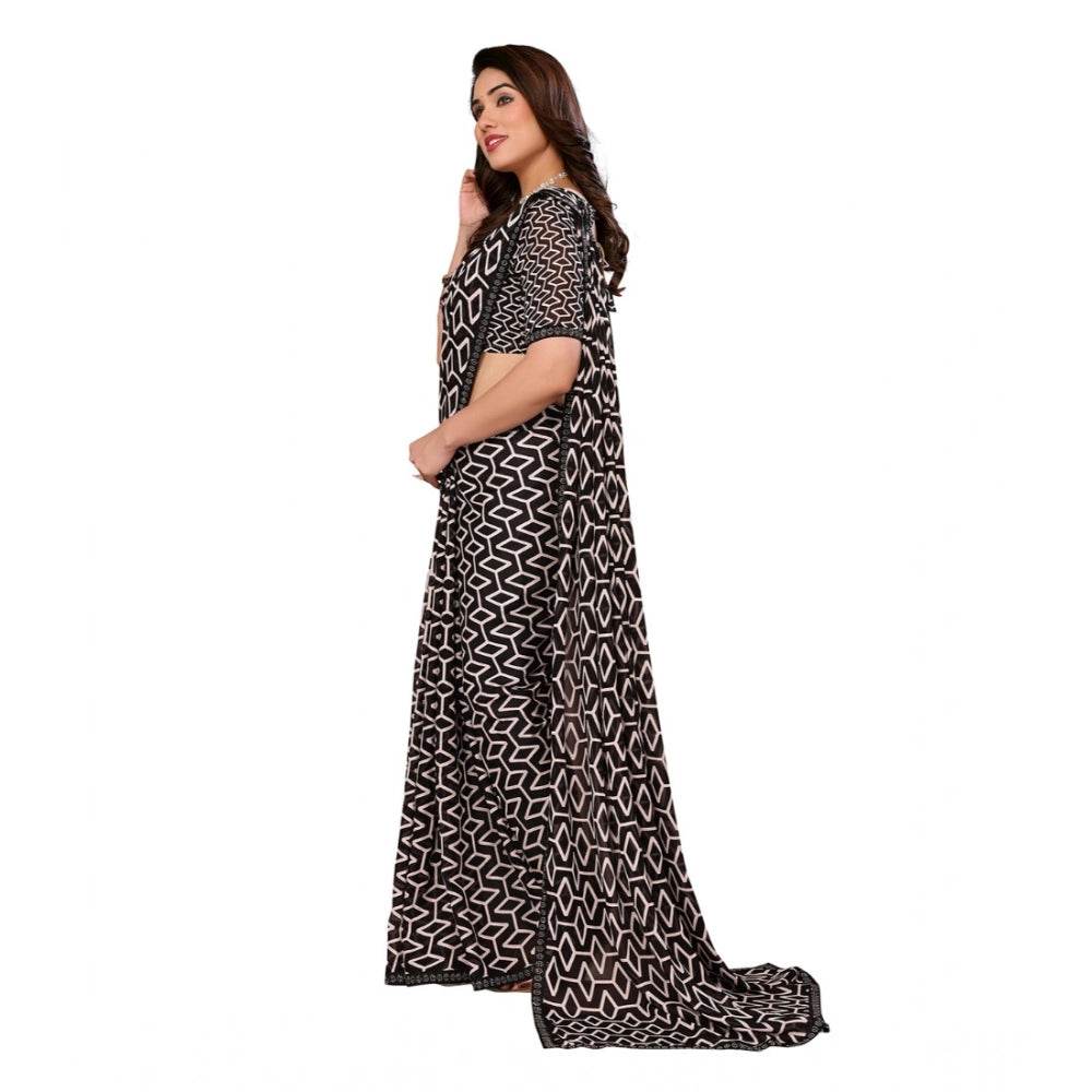 Generic Women's Georgette Printed Saree With Unstitched Blouse 5.5Mtr (Black) - MYLUXURY LANE ENTERPRISE