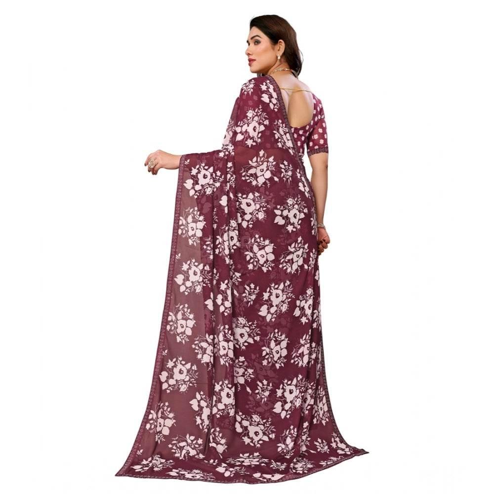 Generic Women's Georgette Printed Saree With Unstitched Blouse 5.5Mtr (Brown) - MYLUXURY LANE ENTERPRISE