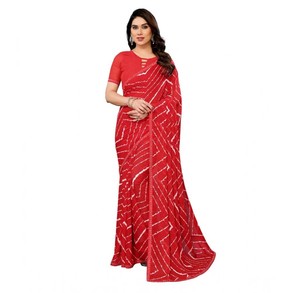 Generic Women's Georgette Printed Saree With Unstitched Blouse 5.5Mtr (Red) - MYLUXURY LANE ENTERPRISE