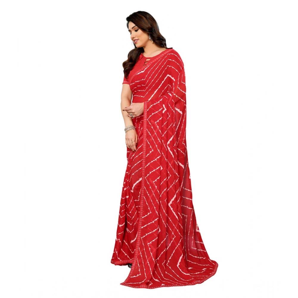 Generic Women's Georgette Printed Saree With Unstitched Blouse 5.5Mtr (Red) - MYLUXURY LANE ENTERPRISE