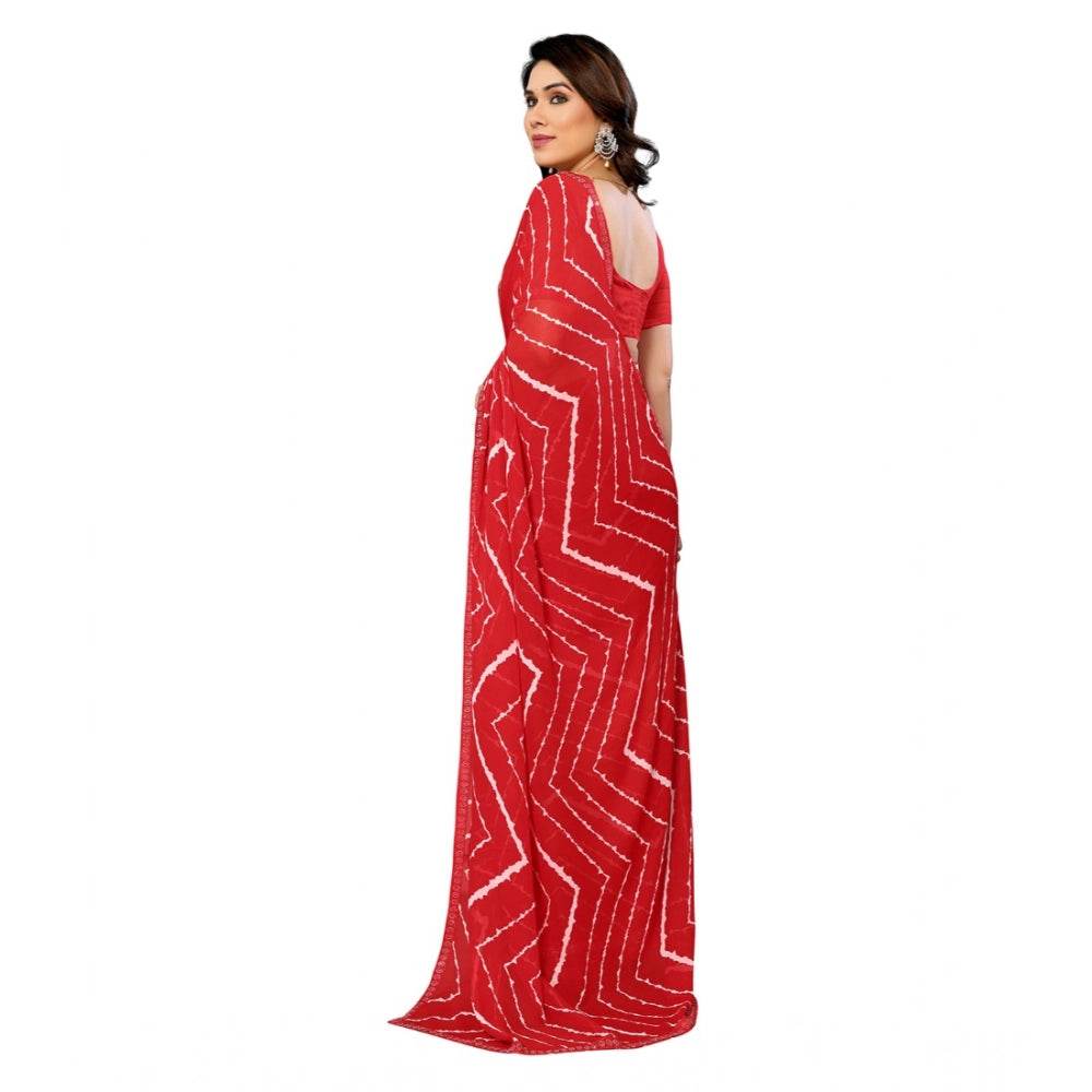 Generic Women's Georgette Printed Saree With Unstitched Blouse 5.5Mtr (Red) - MYLUXURY LANE ENTERPRISE