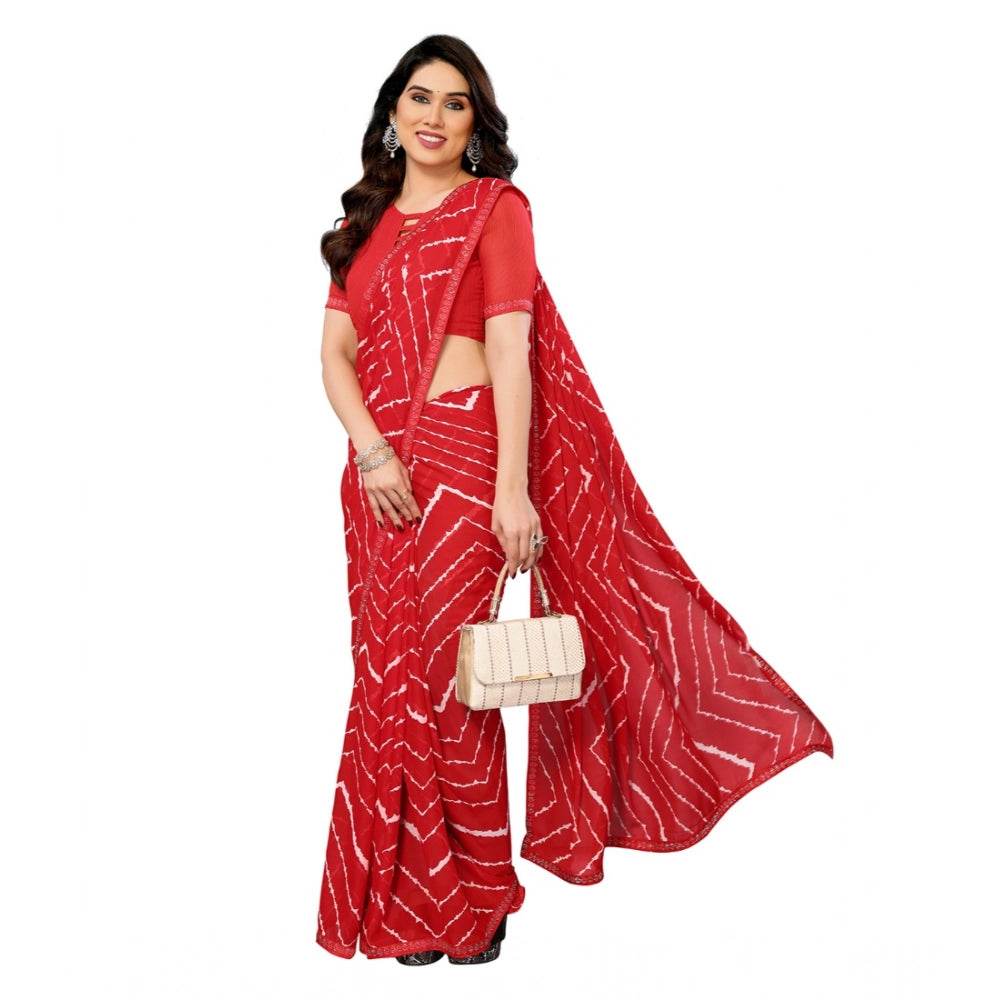 Generic Women's Georgette Printed Saree With Unstitched Blouse 5.5Mtr (Red) - MYLUXURY LANE ENTERPRISE