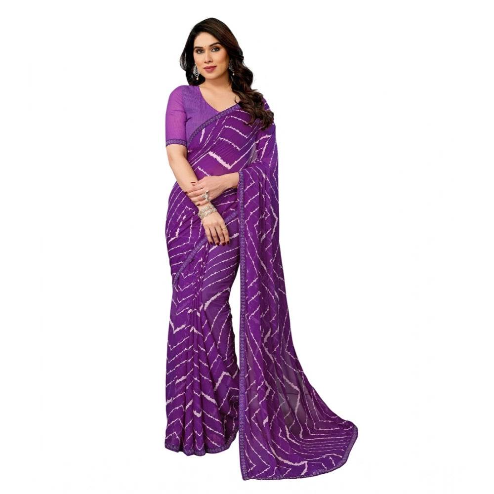 Generic Women's Georgette Printed Saree With Unstitched Blouse 5.5Mtr (Purple) - MYLUXURY LANE ENTERPRISE