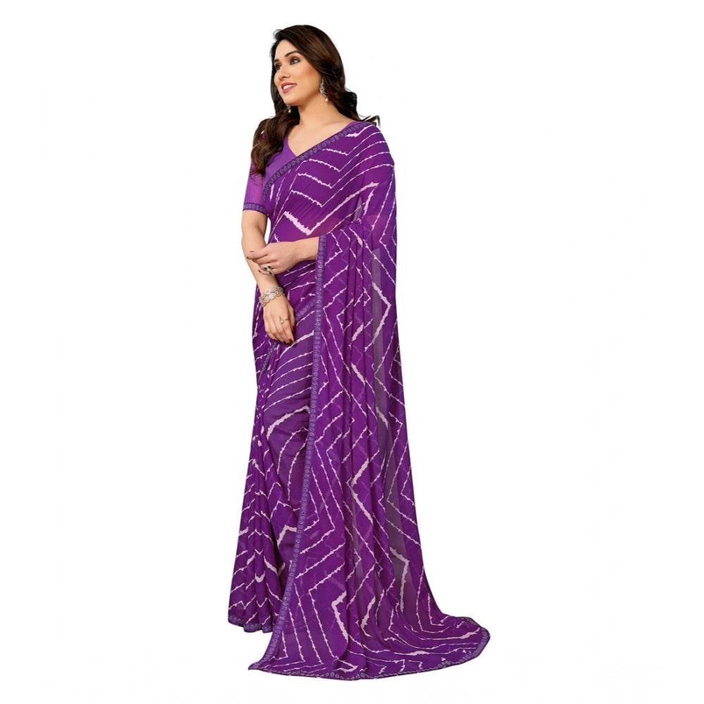 Generic Women's Georgette Printed Saree With Unstitched Blouse 5.5Mtr (Purple) - MYLUXURY LANE ENTERPRISE