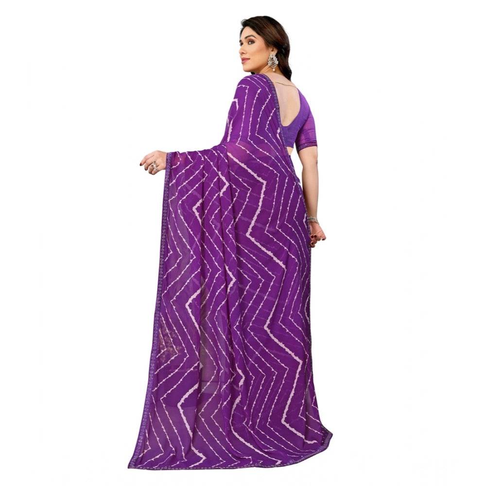 Generic Women's Georgette Printed Saree With Unstitched Blouse 5.5Mtr (Purple) - MYLUXURY LANE ENTERPRISE