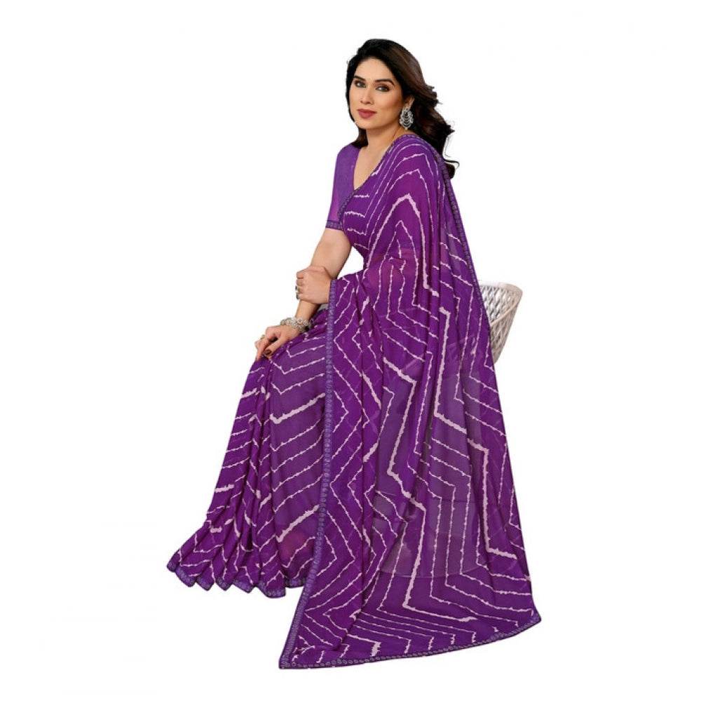 Generic Women's Georgette Printed Saree With Unstitched Blouse 5.5Mtr (Purple) - MYLUXURY LANE ENTERPRISE