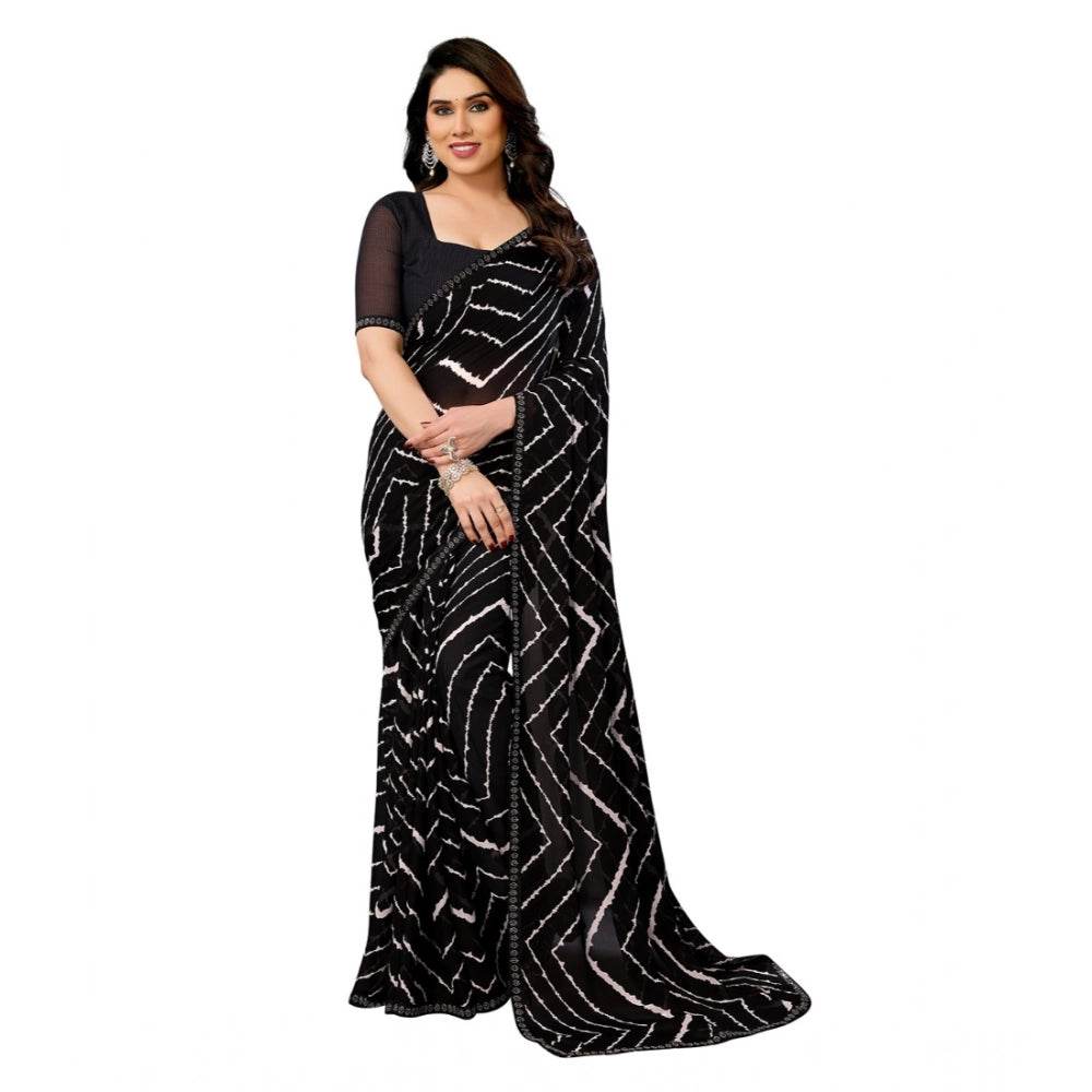 Generic Women's Georgette Printed Saree With Unstitched Blouse 5.5Mtr (Black) - MYLUXURY LANE ENTERPRISE
