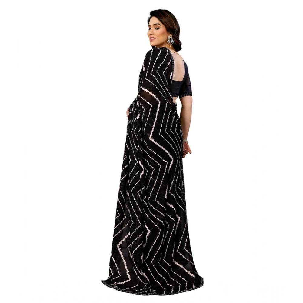 Generic Women's Georgette Printed Saree With Unstitched Blouse 5.5Mtr (Black) - MYLUXURY LANE ENTERPRISE